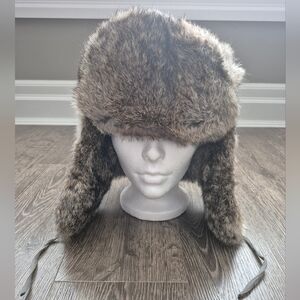 Vintage Fur Trappers Hat Coyote Custom Made Brown Tan Cream